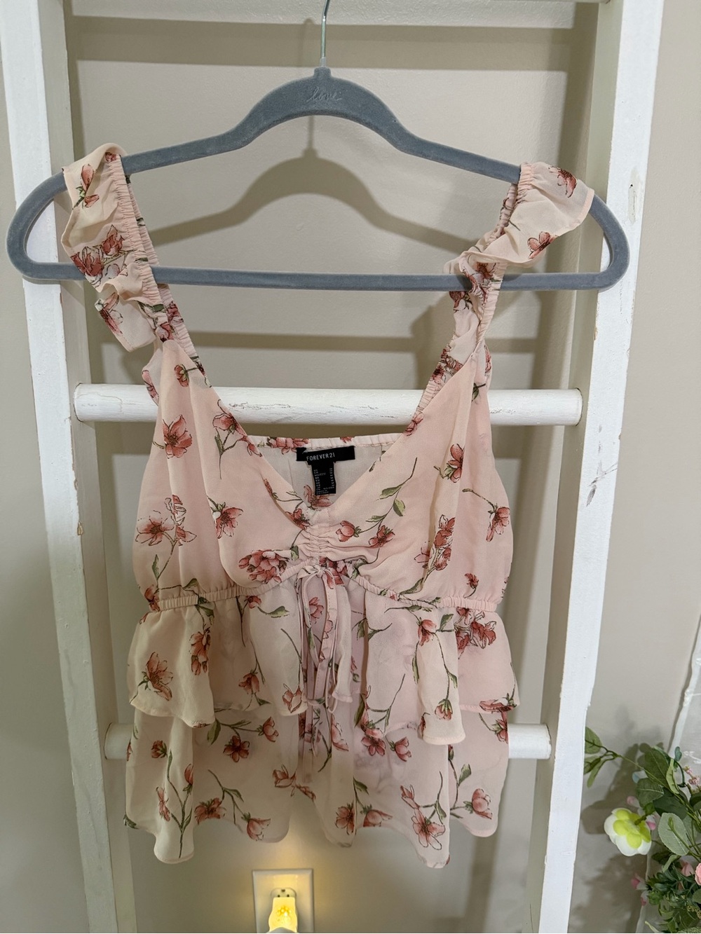 Forever 21 Blush Floral Ruffle Tie-Front Camisole